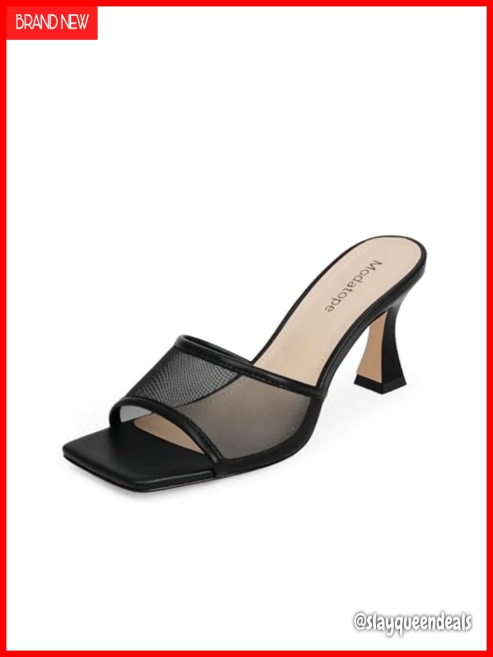 Modatope Womens Heeled Sandals Open Square Toe Mesh Block Heel Slide